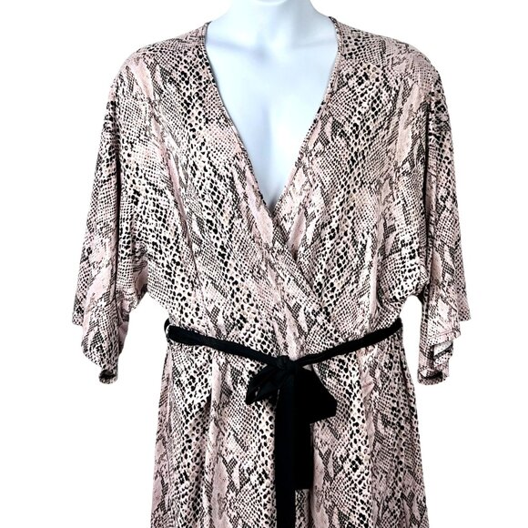 Snake Print Kimono-Style Robe 3X Secret Treasures Black Waist Tie GUC - Picture 8 of 14